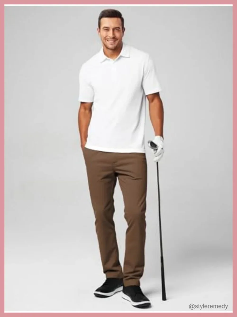 Men's Chino Pants Elastic Waist Tapered Golf Trousers Cotton Stretch